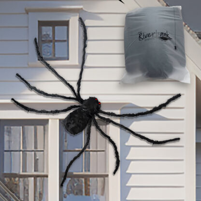 X-Large 16-inch Body Plush Black Spider in Reusable Bag with Beady Red Eyes